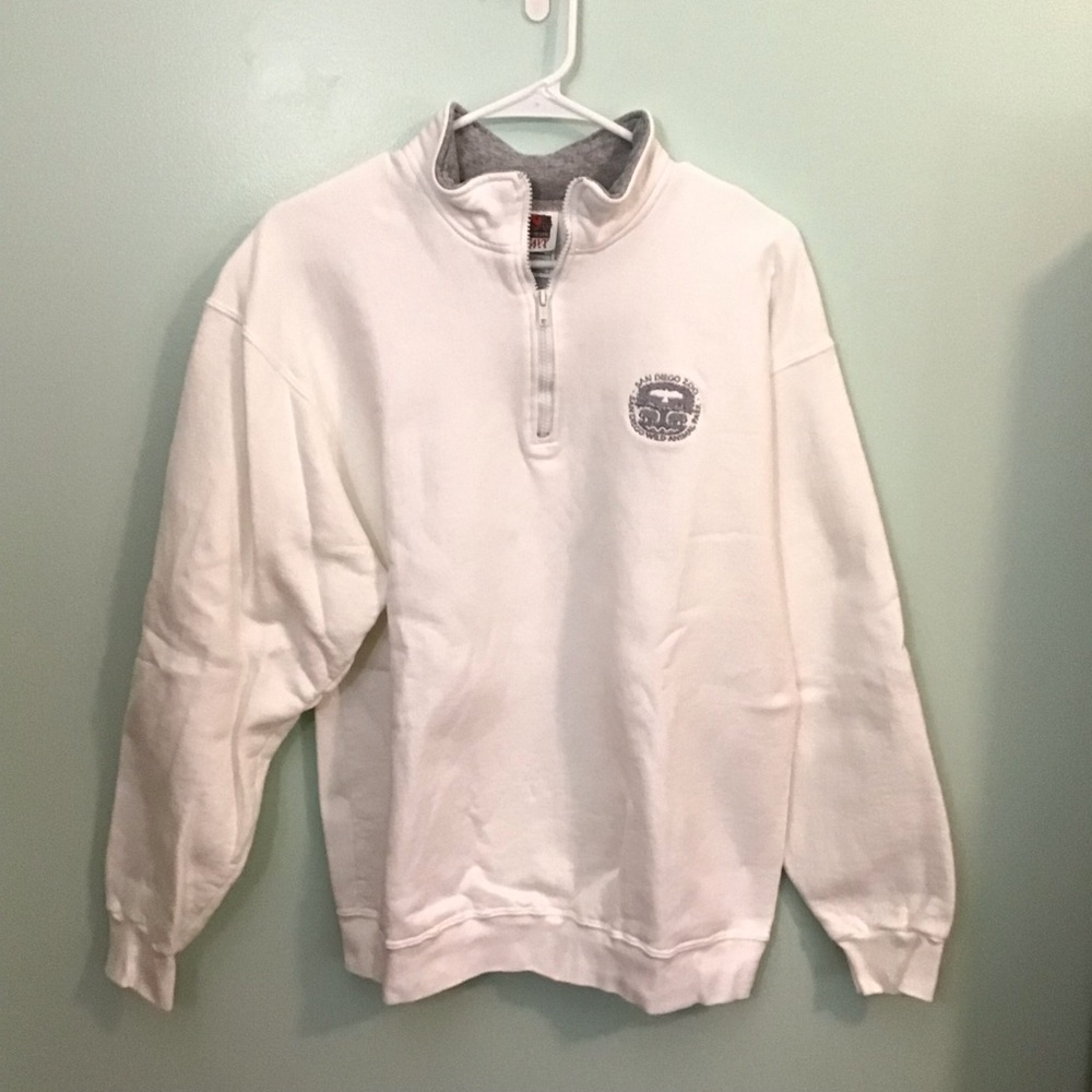 Fruit of the Loom White Half-Zip Pullover with Gray Trim